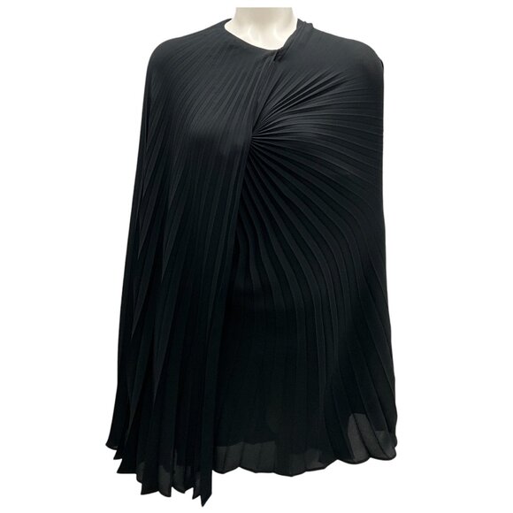 Valentino Black 2022 Draped Pleated Cape Mini Dress